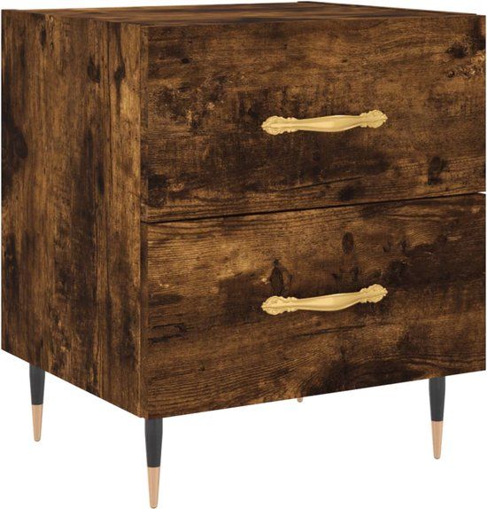 vidaXL Nachtkastje 40x35x47,5 cm bewerkt hout gerookt eikenkleurig