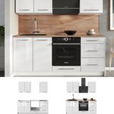 Vicco Eenpersoonskeuken Fame-Line, Wit Hoogglans/Wit, 190 cm, WB Eik