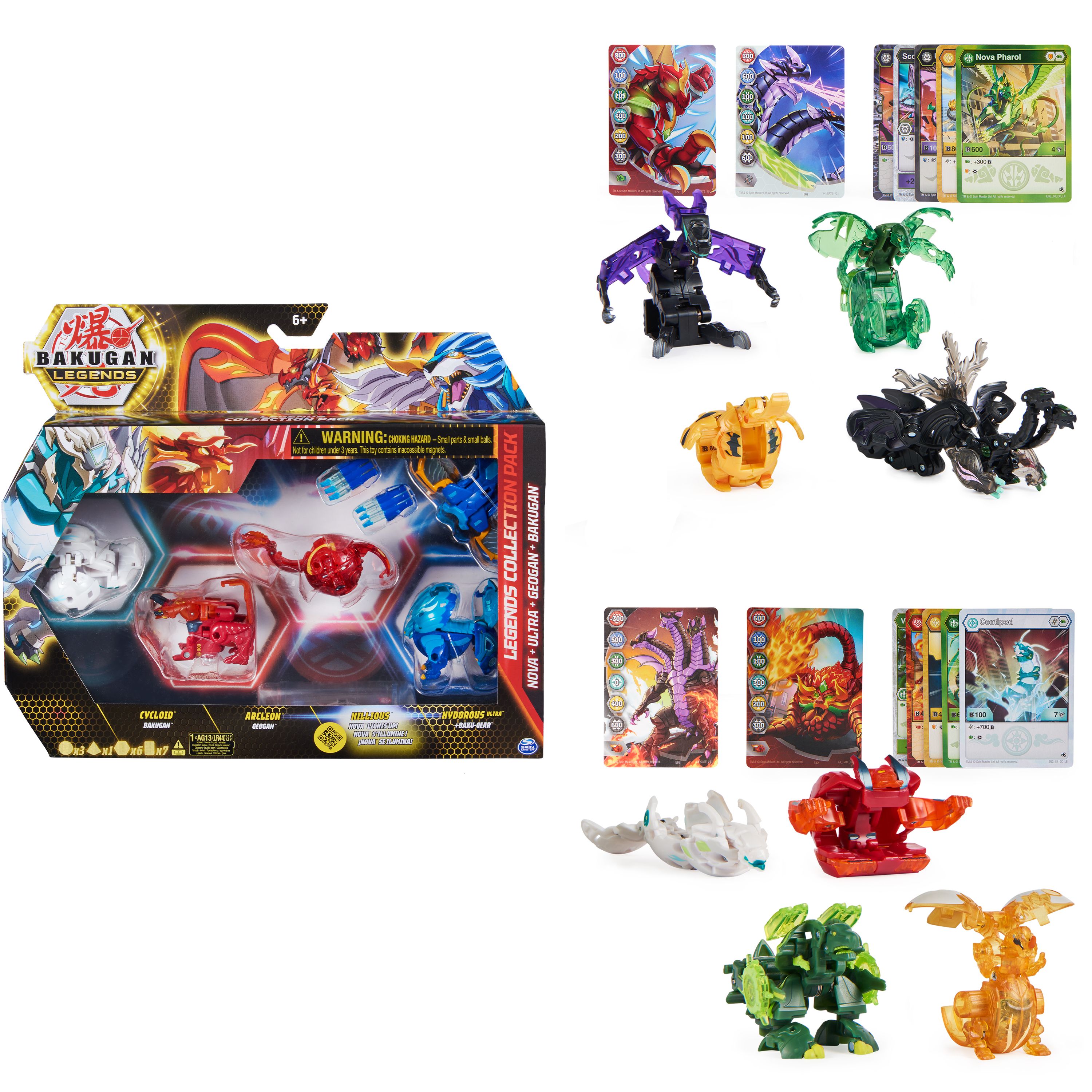 Bakugan Legends - Pakket met Cycloid - Arcleon Geogan - Nillious Nova - Hydorous Ultra en 6 Bakukernen