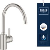 GROHE Eurosmart Cosmopolitan Robinet de cuisine - Inox (Supersteel) - Bec en C haut