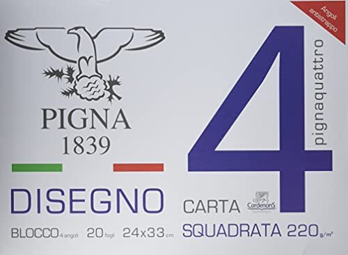 Pigna Pignaquattro blok met 4 hoeken, glad papier, vierkant, 24 x 33 cm, meerkleurig