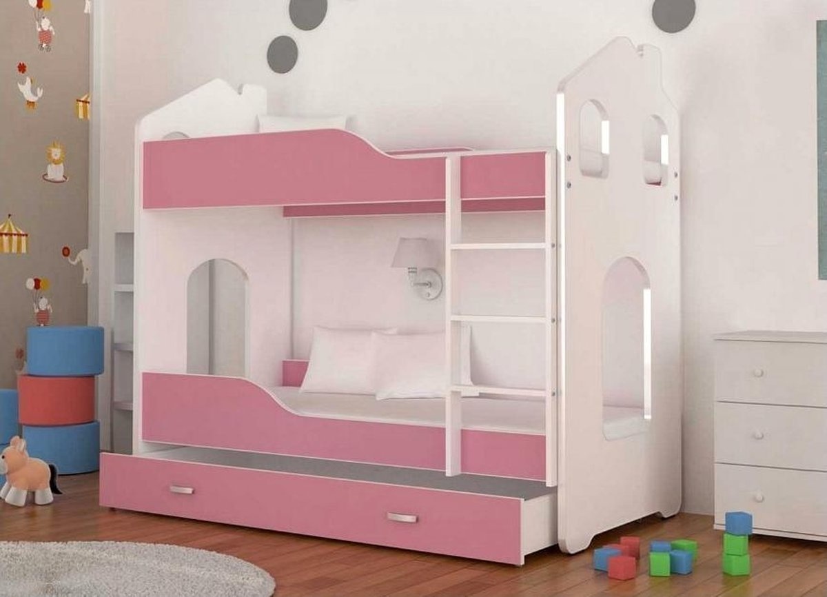 Viking Choice Kinder stapelbed roze - 160 x 80 cm - huisbed inclusief matras