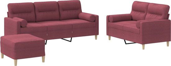 vidaXL 3-delige Loungeset met kussens stof wijnrood