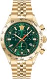 Versace VE2U01225 Hellenyium Heren Polshorloge Goudkleurig Staal Kwarts Groene Wijzerplaat