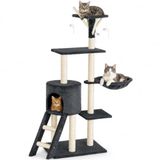BAKAJI Krabpaal voor katten, sisalboom, speelplaats, kat, krabpaal voor katten, zuilenkrabber, hoogte 144 cm (grijs)