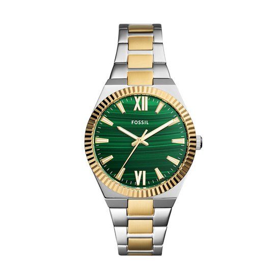 FOSSIL SCARLETTE ES5334 Dames Horloge - Zilverkleurig - Groene Wijzerplaat - Stalen Band - 38mm