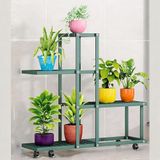 Garvee Plantenstandaard voor binnen en buiten, ijzeren rek voor vazen, bloemenstandaard met wielen, ruimtebesparende plantenstandaard voor woonkamer, balkon en tuin (4 niveaus (groen)