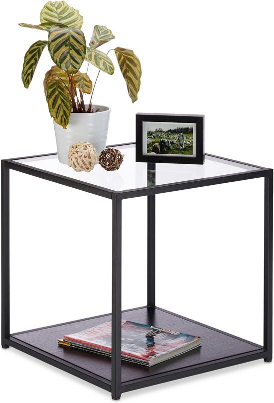 Relaxdays Bijzettafel Glas - Salontafel Met Metalen Frame - 2 Bladen - Loungetafel - Tafeltje