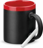 Merkloos / Sans marque Stricker Europe Luxe krijt koffiemok/beker - rood/zwart - keramiek - met krijt te beschrijven - 350 ml