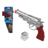 Pistole de police - 27 cm - pistolet de déguisement - argent - avec badge - plastique