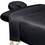 ForPro Premium microvezel 3-delige massageset voor massagetafels, inclusief plat laken, hoeslaken en hoeslaken voor gezichtssteun, zwart