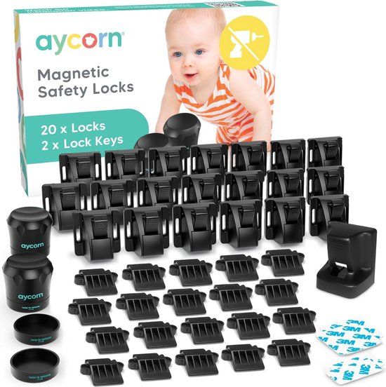 AYCORN Magnetisch Kinderslot Kastjes – 20 Sloten en 2 Sleutels – Zwart