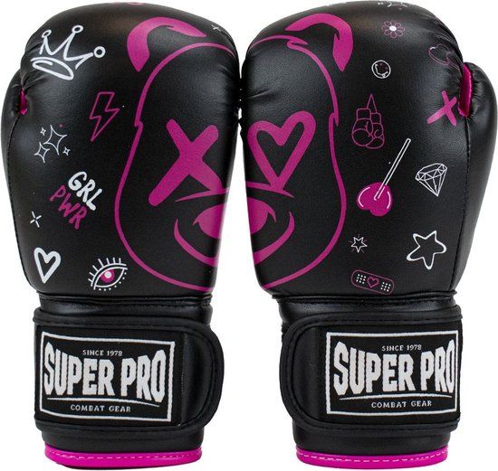 Super Pro Bear Bokshandschoenen Kids - 4 oz - Zwart/Roze/Wit - Meisjes