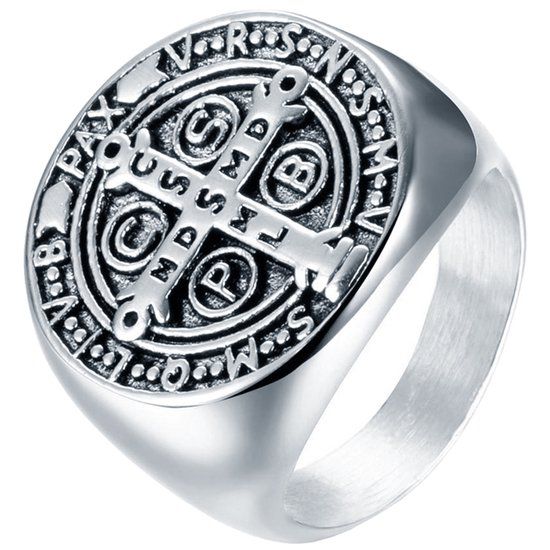 Mendes Jewelry Zegelring Heren Edelstaal Zilverkleurig Holy Medal Cross-19mm