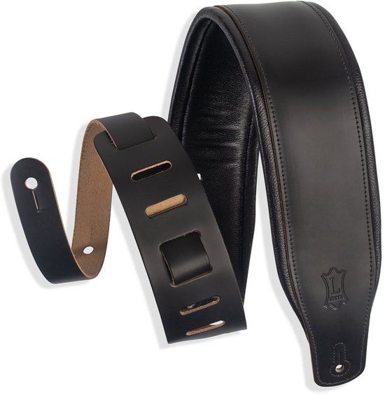 Levy's Leathers 7,6 cm brede lederen gitaar riem met schuim vulling en kledingstuk lederen rug 0 Zwart