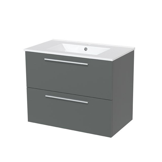 Maxaro Badkamermeubel 80cm Modulo Middengrijs 2 Lades Vlak Wastafel Keramiek