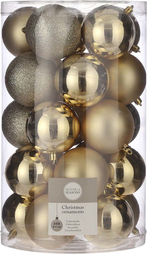 House of Seasons Edelman Bv Onbreekbare kunststof kerstballen goud pakket 25-delig - Gouden kerstballen 8 cm - Kerstboomversiering