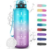Unyqoos® Grande bouteille de sport avec filtre et marqueurs de temps, bleu violet, 1,5 litre