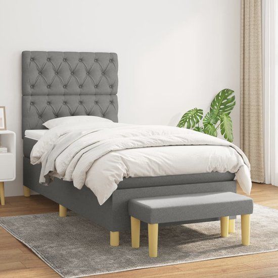 vidaXL Boxspring met matras, stof, donkergrijs, 80x200 cm