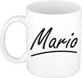 Bellatio Decorations Mario Naam koffiemok - beker - met sierlijke letters - wit