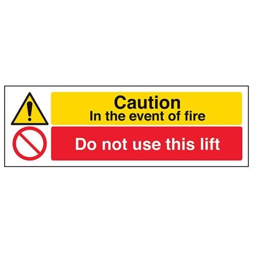 V Safety VSafety Caution In The Event Of Fire Gebruik dit liftbord niet - 300mm x 100mm - Zelfklevende Vinyl