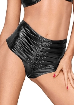 DECADENCE - High waist wetlook shorts with handmade pleats