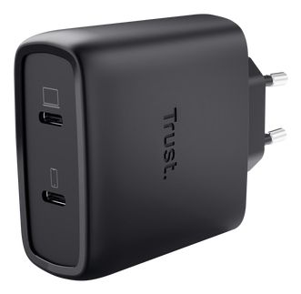 Trust Maxo GaN Laptoplader 65W - USB-C Oplader - 2 USB-C Poorten - 65W Vermogen - Zwart