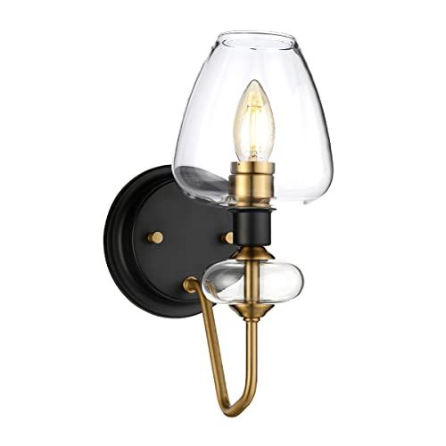 Elstead Lighting Armand Wandlamp - 1 Licht - Verouderd Messing - Glazen Kap