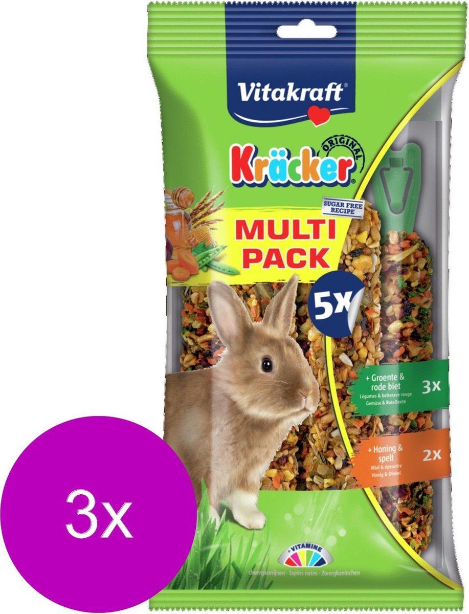 VITAKRAFT Konijn Kräcker Voordeelpak - Konijnensnack - 3 x 5 stuks