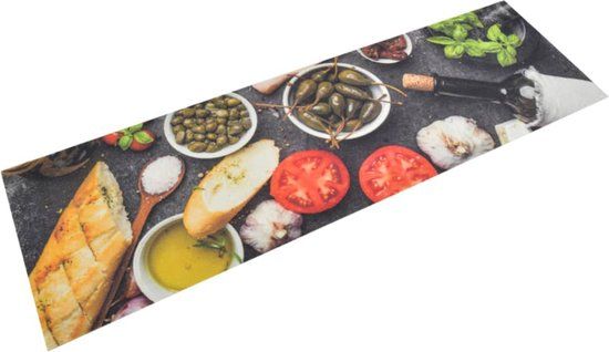 vidaXL Keukenmat - Wijn- en Dinerprint - Wasbaar - Fluweel - 45x150 cm