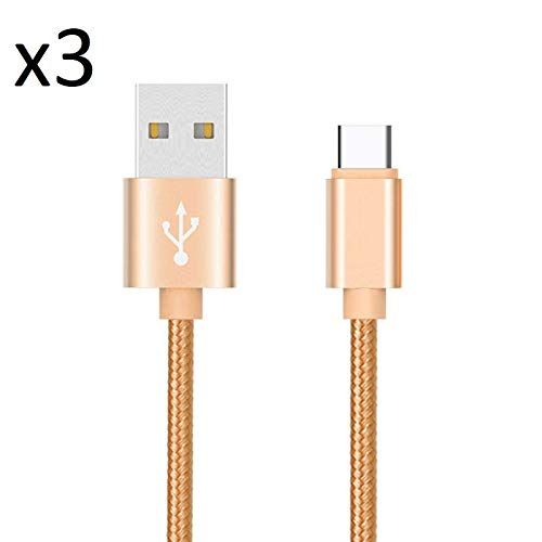 Shot Case Nylon USB-C Kabel - 3 stuks - Goudkleurig - Voor OnePlus 7 Plus