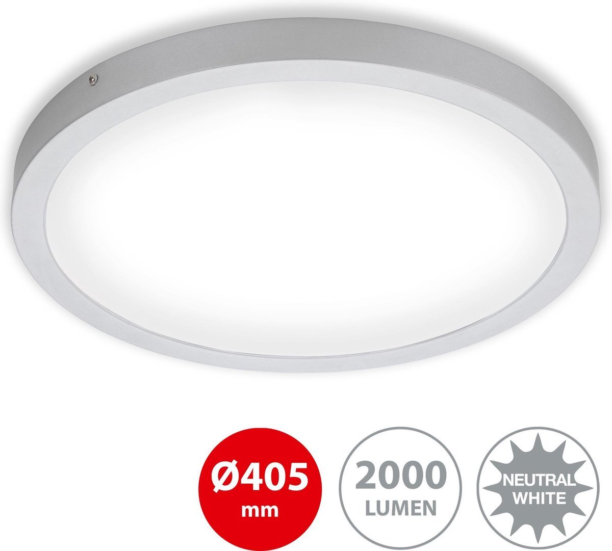 Briloner Leuchten - LED opbouwlamp, plafondlamp, 24,5 watt, 2.400 lumen, 4.000 kelvin, rond, chroom-mat