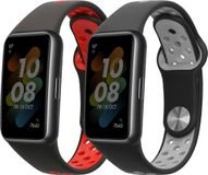 kwmobile 2x horlogebandjes geschikt voor Huawei Band 6 & 6 Pro / Honor Band 7 & 6 bandje - Smartwatch bandjes van TPU - Activity tracker horloge band in zwart / grijs / zwart / rood