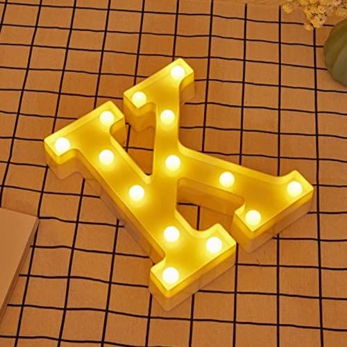 JANDEI - LED-cijfers en letters, warm wit licht, decoratie en sfeer, hart-nachtverlichting, batterijen (K)