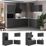 Vicco Keuken Fame-Line, Anthrazit-Gold Landhaus/Antraciet, 220 x 120 cm, WB Antraciet