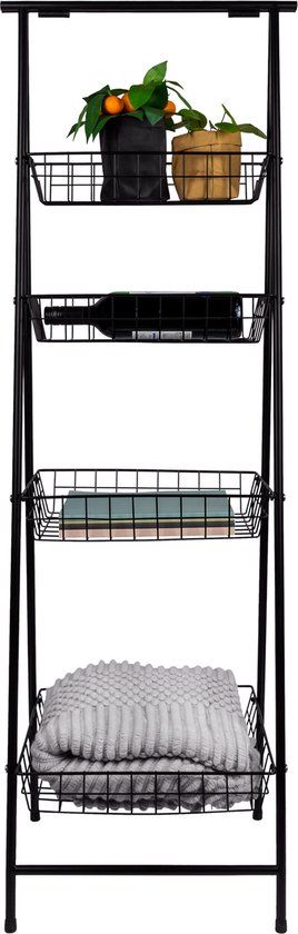 QUVIO Opbergrek - 4 Bakken - Industrieel - Zwart