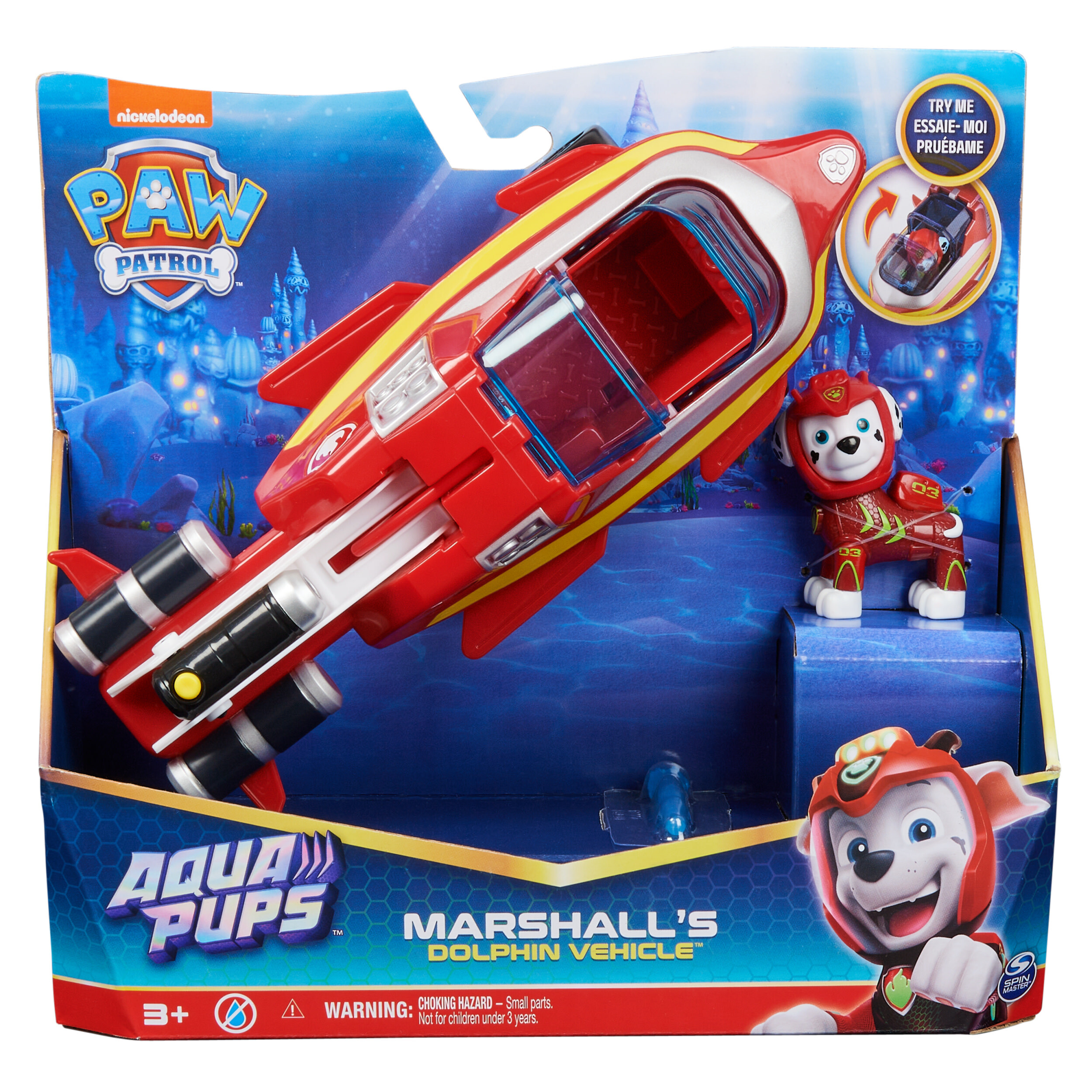 PAW Patrol Aqua Pups - Transformerend dolfijnen-voertuig met Marshall-speelfiguur