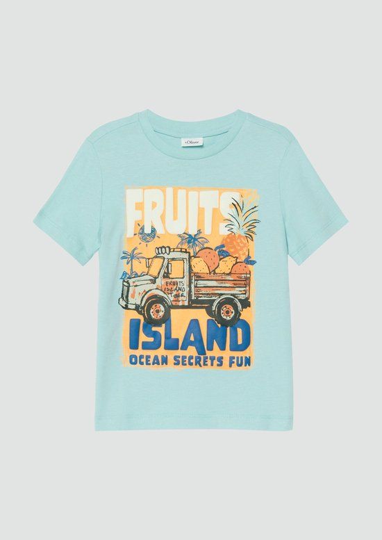 s.Oliver T-shirt met print - blauw Jongens Katoen Ronde hals Printopdruk - maat 128/134