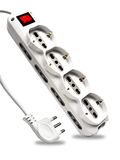 V-TAC Stekkerdoos met schakelaar en kabel, 1,5 m, 8 zijdelingse stopcontacten 10/16 A en 4 fronten, 10/16 A Bipasso Shuko