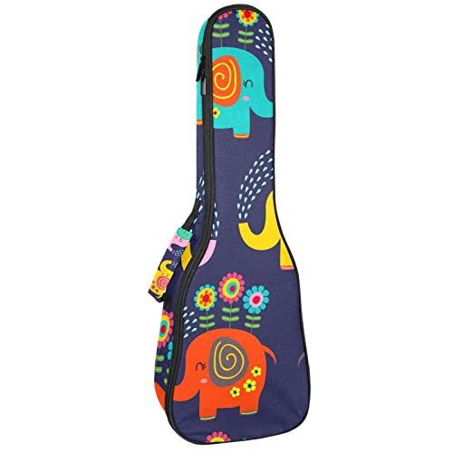 Mersov Concert Ukelele Rugzak, Heavy Duty Ukelele Case Bag met Opslag, Sopraan Concert Tenor Ukelele 10MM Gewatteerde Tas Boho Olifant Water Spray Zonnebloem