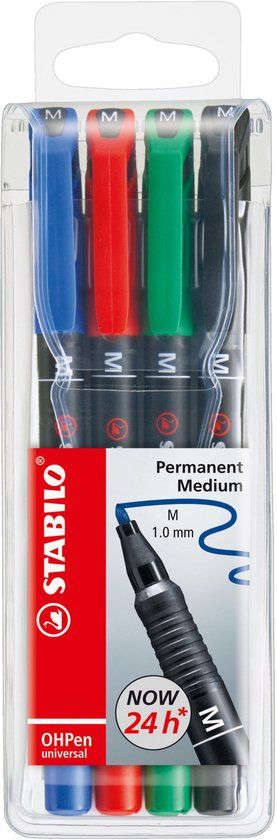STABILO OHPen - Permanente Marker - Universal M Punt 1,0 mm - Etui Met 4 Kleuren