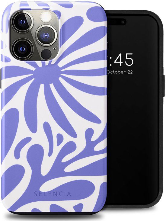 Selencia Hoesje - Geschikt voor Apple iPhone 15 Pro Max - Backcover - Modern Bloom Sapphire Blue