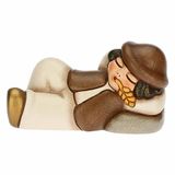 THUN Berger endormi en céramique, décoré à la main, couleur Blanc, ligne crèche classique, décoration de Noël, 8,3 x 3,9 x 5 cm h