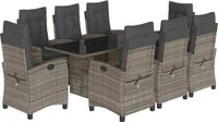 vidaXL 9-delige tuinset met kussens, polyrattan, grijs