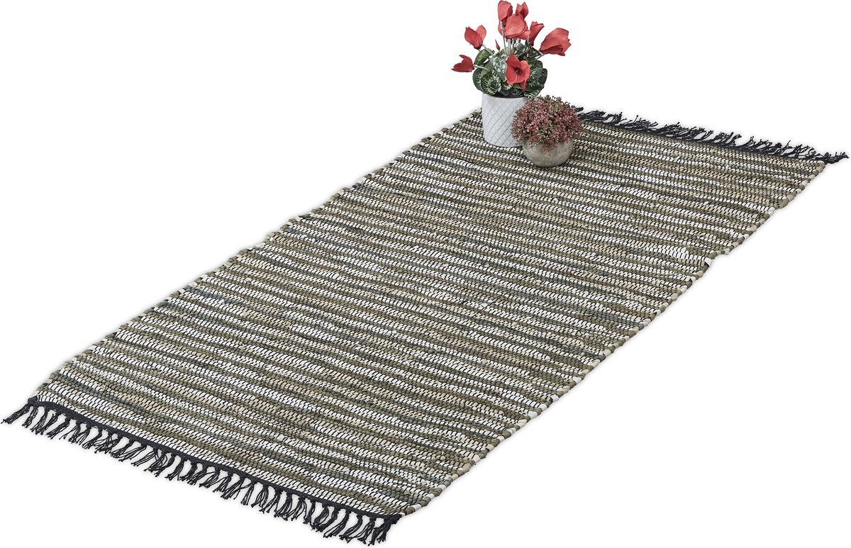 Relaxdays Vloerkleed - Leder & Katoen - 70 x 140 cm - Groen