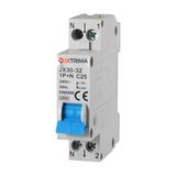 Ixtrima Automatische stroomonderbreker 1P+N 25A C25 220V 4,5kA, bezet 1 module