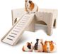 Shenzhen Haorui Industrial Technology Co., Ltd. Maisonnette pour cobaye avec pente et 4 entrées : 38 x 24 x 24 cm - Château en bois pour lapins et cobayes