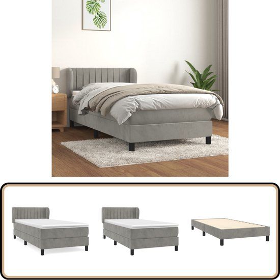 vidaXL Boxspring met matras fluweel lichtgrijs 80x200 cm