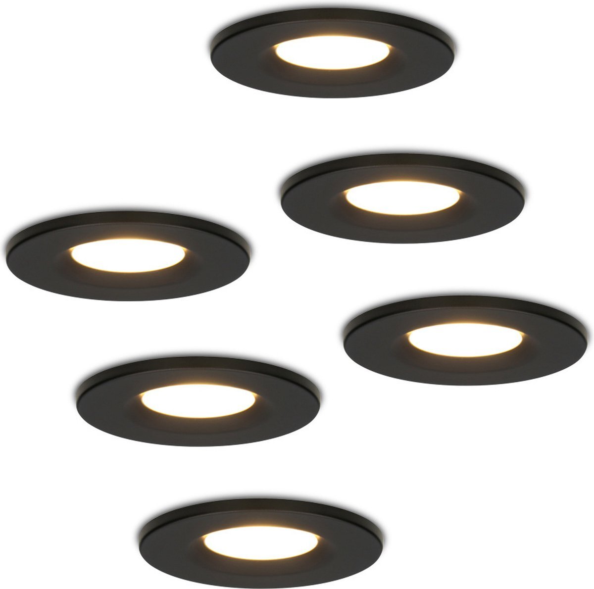 HOFTRONIC Set van 6 Venezia - Dimbare LED inbouwspot - zwart - 6 Watt - 2200-2700K Extra warm wit tot warm wit - IP65 Waterdicht - 500 lumen - Dim to warm - Plafondspot voor badkamer en buiten - - Zaagmaat: 60 - 75mm