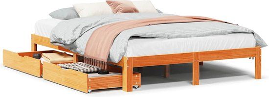 vidaXL Bedframe met Lades Massief Grenenhout Wasbruin 140x190 cm